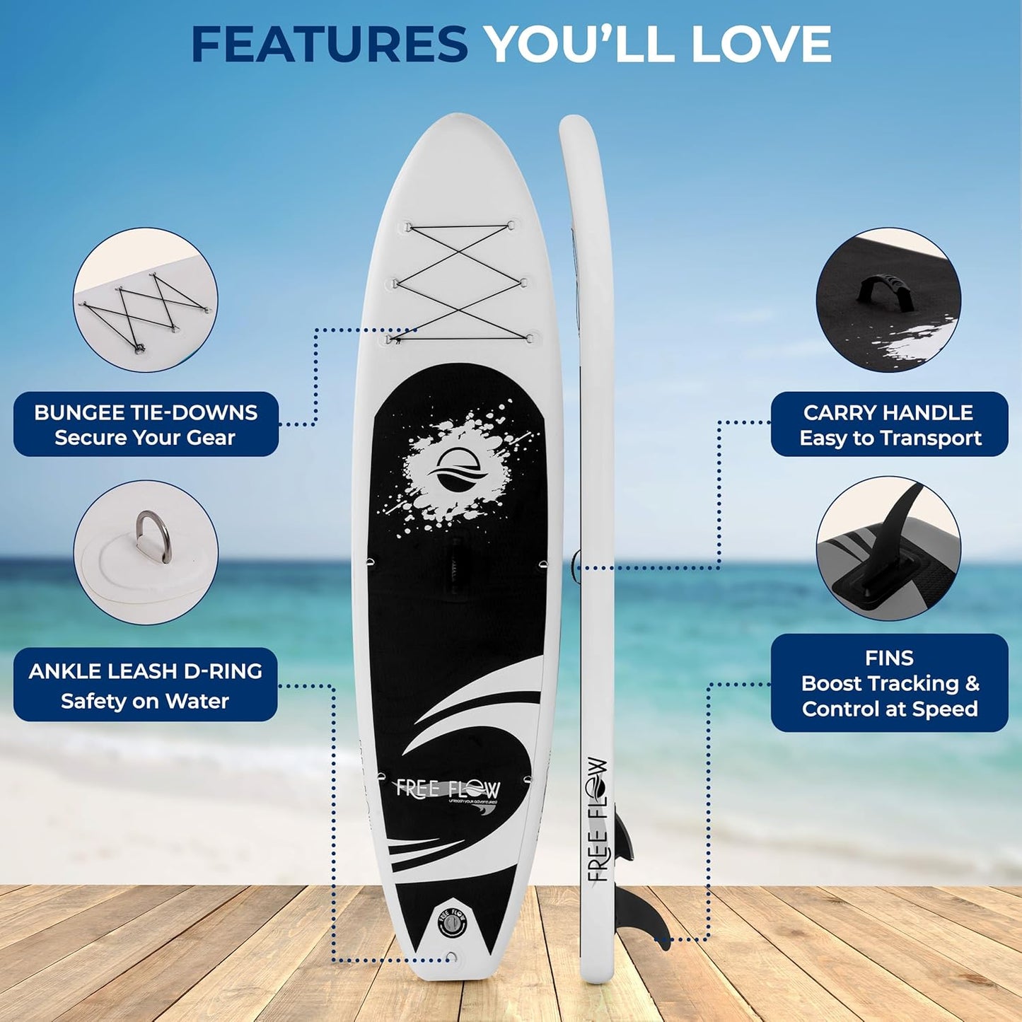 Inflatable Stand up Paddle Board with Premium SUP Accessories – Wide Stable Design with Non-Slip EVA Deck Pad for Adults and Youth of All Skill Levels